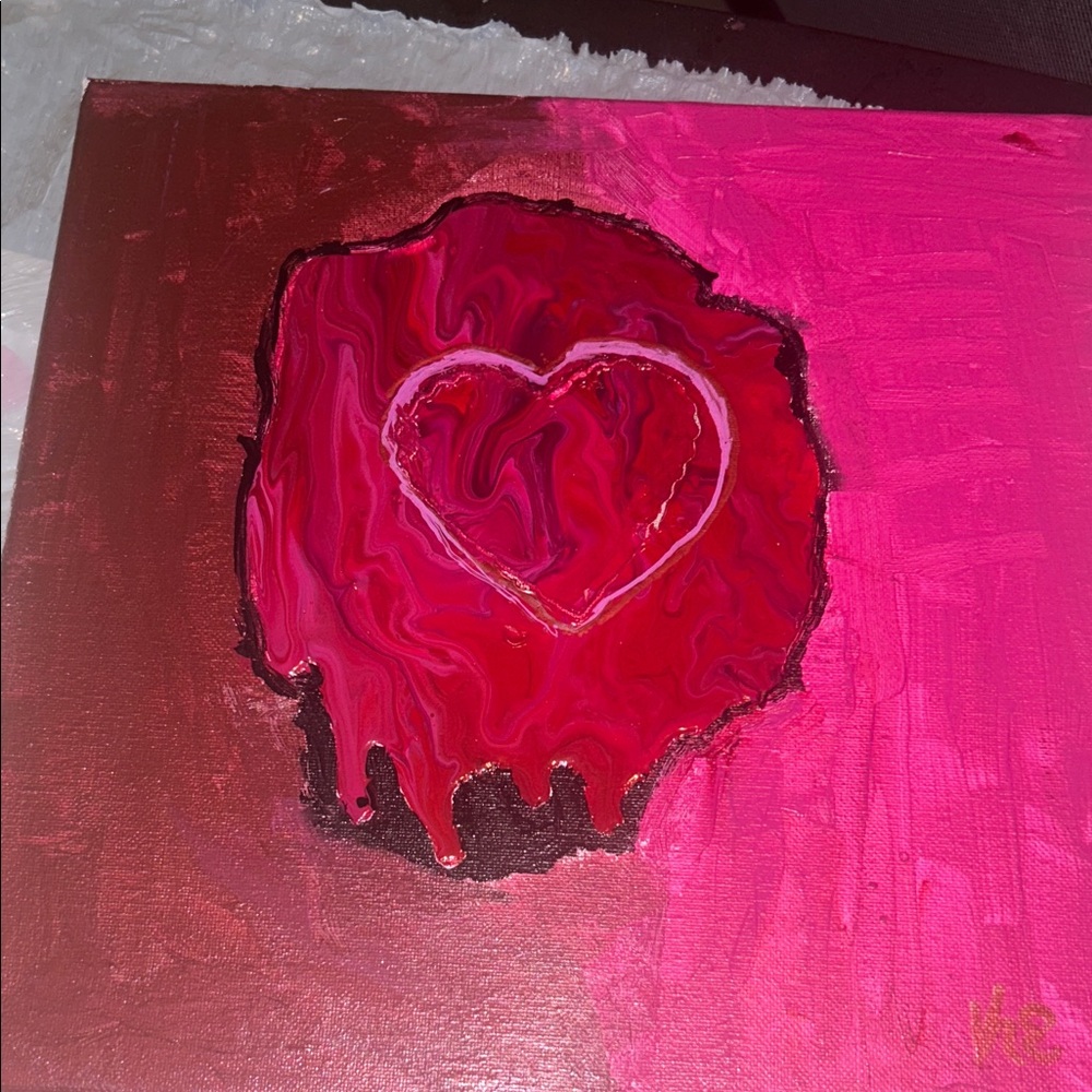 Heart Art Canvas in Vibrant Pink and Red